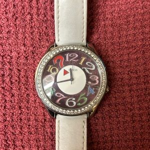 GUESS Women's White Leather Watch With Large and Colorful Dial